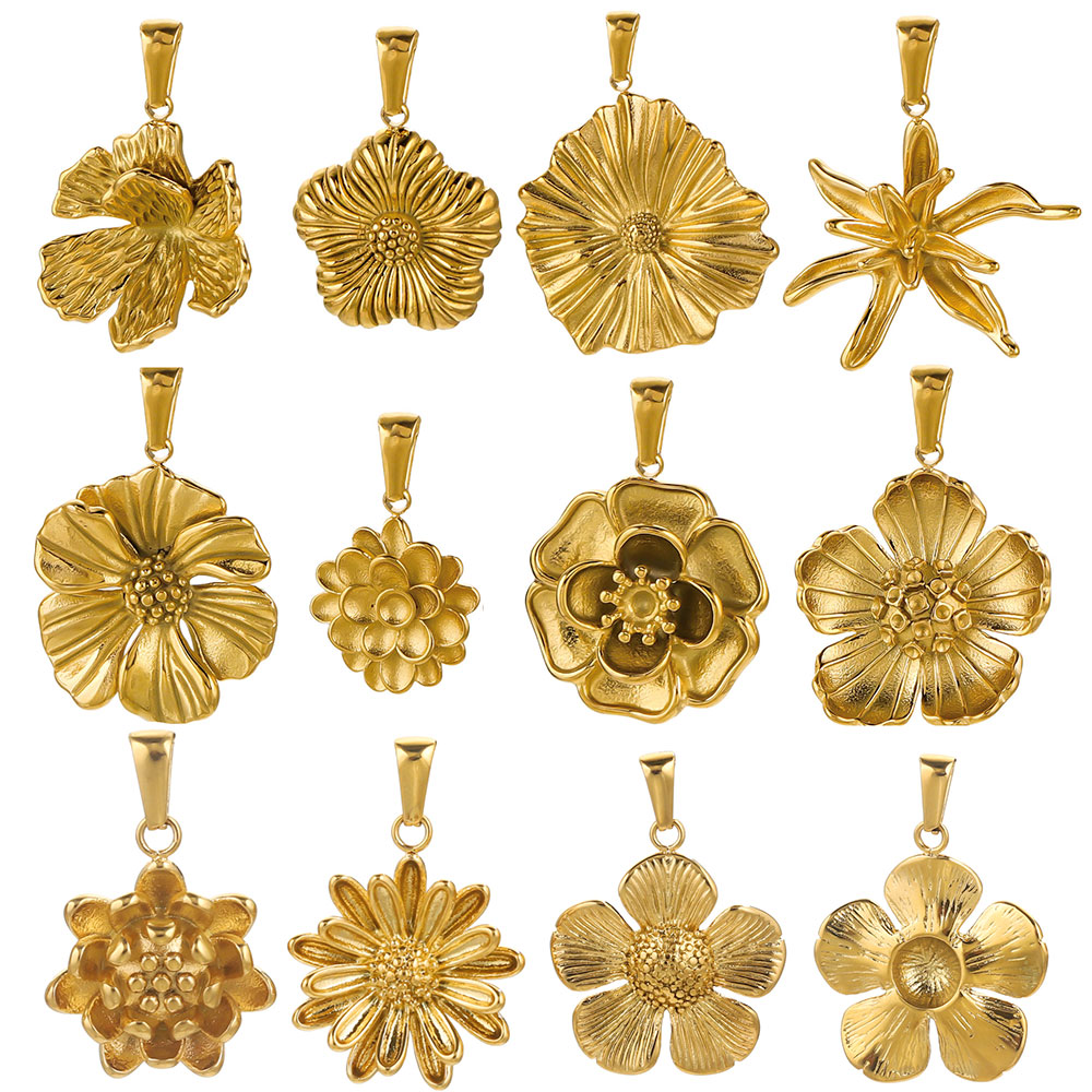 Embellishment Crafts - 2 個ロットステンレス鋼チャームペンダント自由奔放に生きる花 DIY 女性ジュエリー材料作成ネックレスブレスレットクラフトアクセサリー