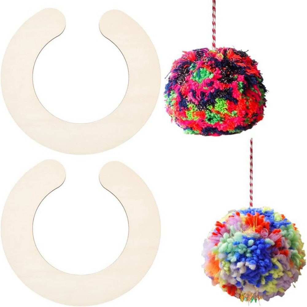 Pom Pom Maker Tool - 木製ポンポンメーカー 2 個セット – ふわふわの糸ボール、パーティーの装飾、手作りアクセサリー用の DIY