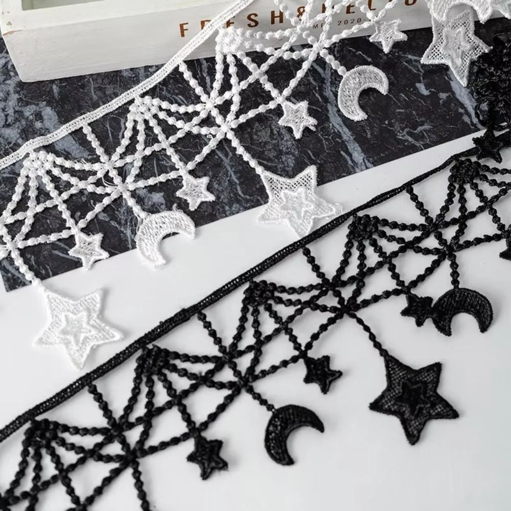 Lace Ribbon Trim - レースアクセサリー 黒白レーストリムリボン 幅10CM 星月デザイン レース生地 服飾アクセサリー