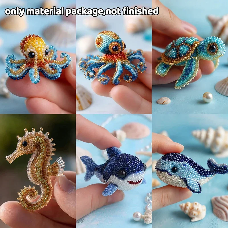 Embroidery Craft - 1 セットビーズ刺繍キット材料パッケージ DIY かわいいタコカメサメデザインクラフトキット初心者のためのクリエイティブ手作りギフト
