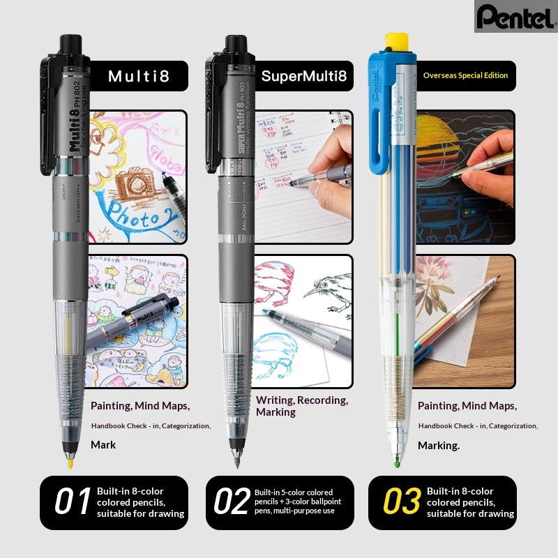 Staedtler Pencil Lumocolor - オリジナル日本製 ペンテル アートマルチ 8色シャープペンシルセット 2.0mm 多機能自動鉛筆
