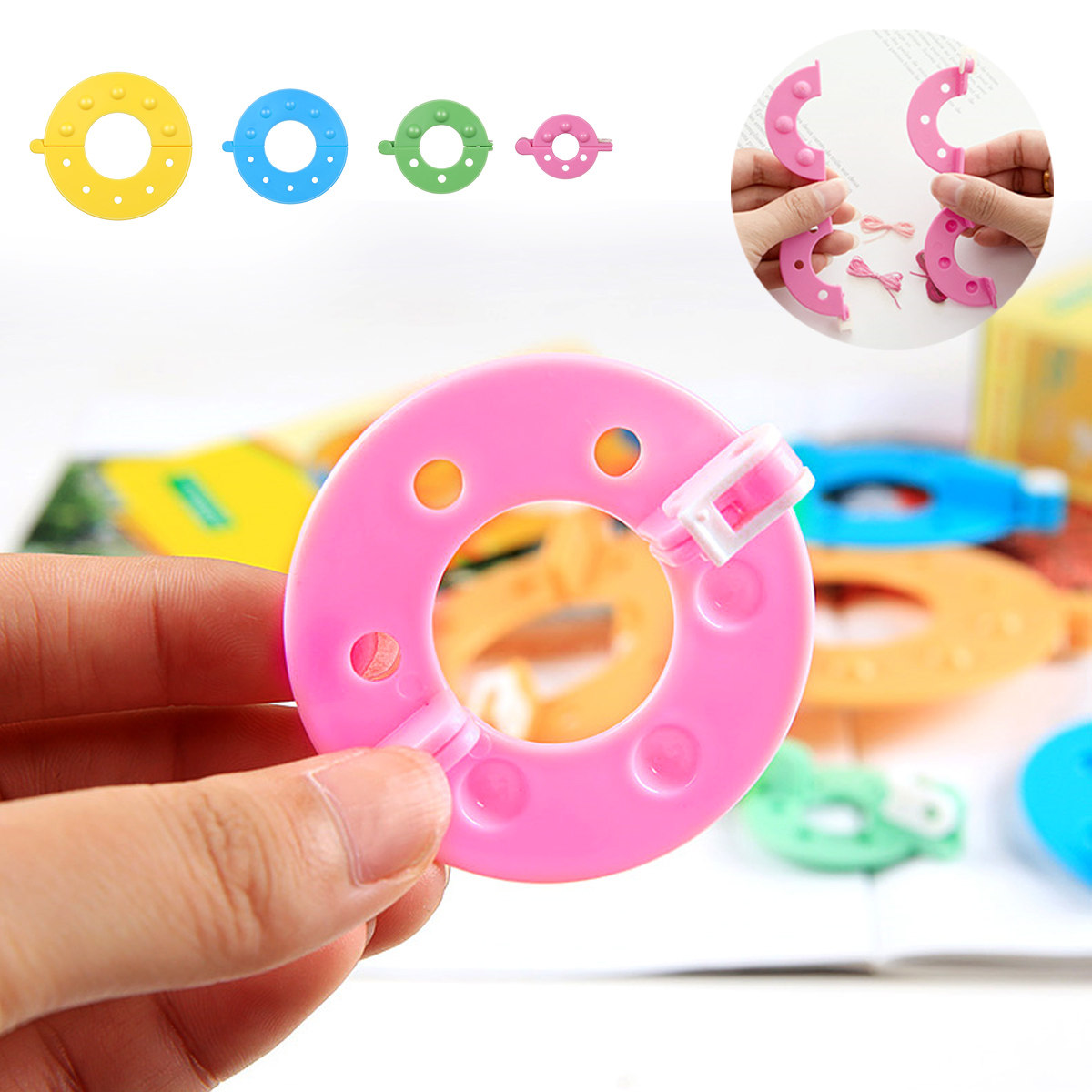 Pom Pom Maker Tool - 8個入り、4種類のサイズのポンポン作成キット。毛糸や紐を使ったポンポン編みや、ふわふわボール作りに最適なDIY用針具セット。