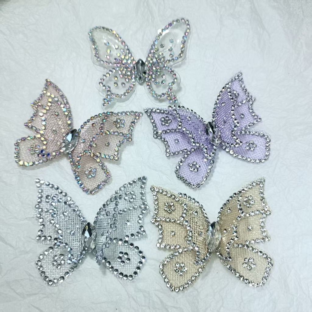 Guipure Lace Panel - ラインストーン蝶レースアップリケキラキラクリスタルパッチ刺繍縫い付けトリム服DIYヘッドバンドブローチデコレーション用