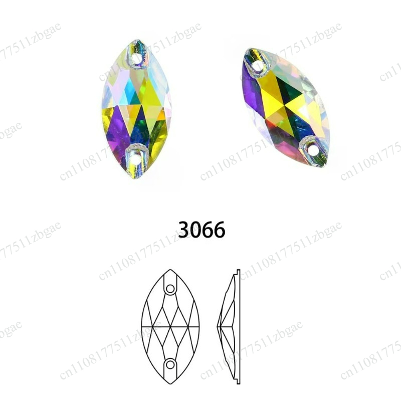 Sew On Rhinestone - ナベット製、クリスタルABフラットバックラインストーン。DIYの衣類や手作り工芸品に使える、ホースアイK5ガラス製の装飾石。