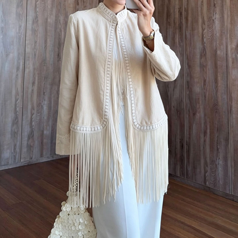 秋のボヘミアン風アウター、原宿風、フリンジとタッセルがあしら - Tassel Fringe Trim のレビューと価格