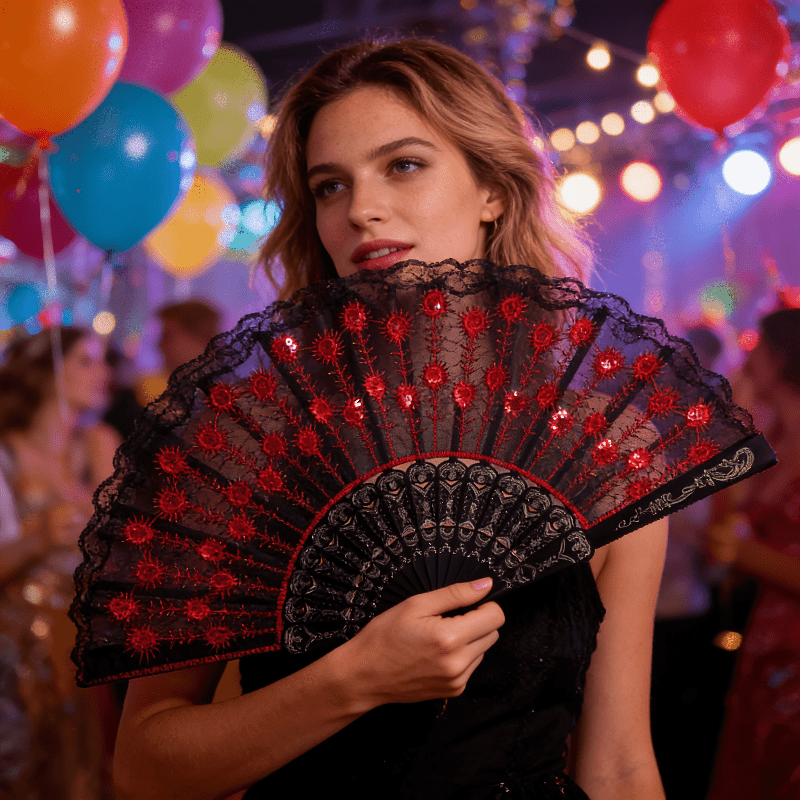 スペイン風の折りたたみ式扇子。スパンコールとタッセル、レース - Tassel Fringe Trim のレビューと価格