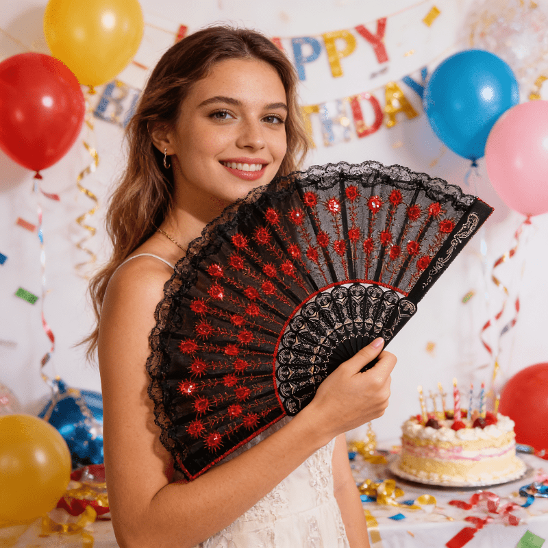 スペイン風の折りたたみ式扇子。スパンコールとタッセル、レース - Tassel Fringe Trim のレビューと価格