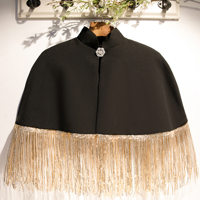 女性の春と夏のTシャツ,黒の対照的な色のタッセルヘッドバンド - Tassel Fringe Trim のレビューと価格