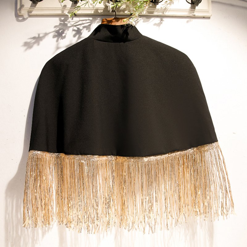 女性の春と夏のTシャツ,黒の対照的な色のタッセルヘッドバンド - Tassel Fringe Trim のレビューと価格