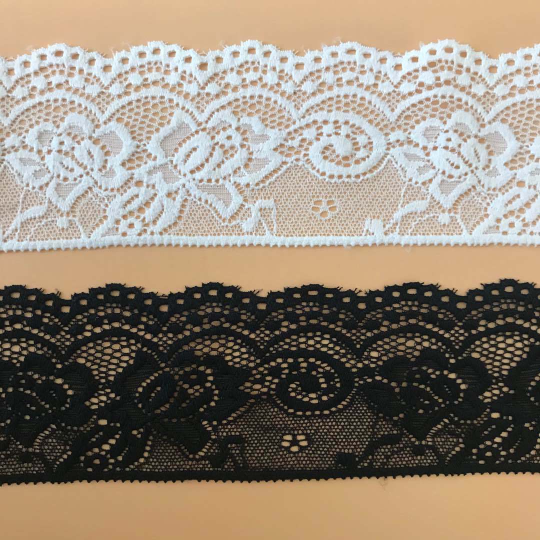 絶妙な伸縮性のあるレーストリム、黒と白の色展開、幅2.5イン - Guipure Lace Panel のレビューと価格