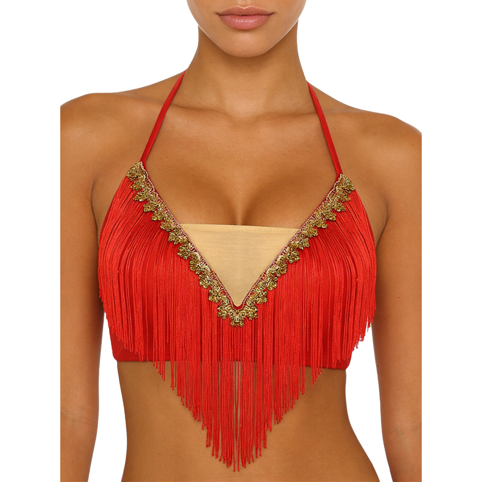女性用レースアップタッセルベリーダンスクロップトップベストベ - Tassel Fringe Trim のレビューと価格